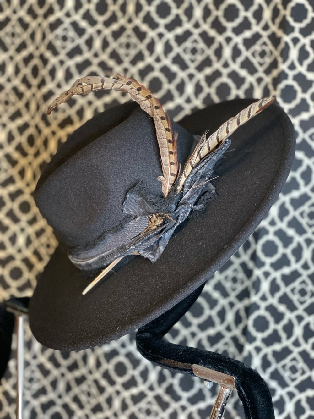 Black Wool Fedora with Pheasant Feather Trim